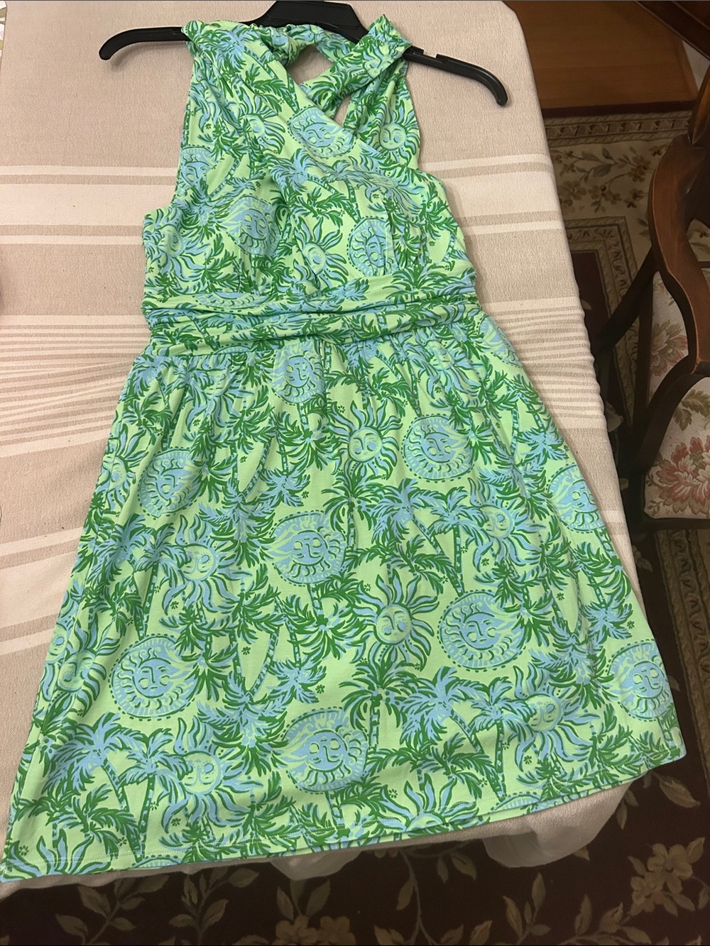 Lilly Pulitzer Lime Green and Light Blue Palm Print Dress - Picture 11 of 11